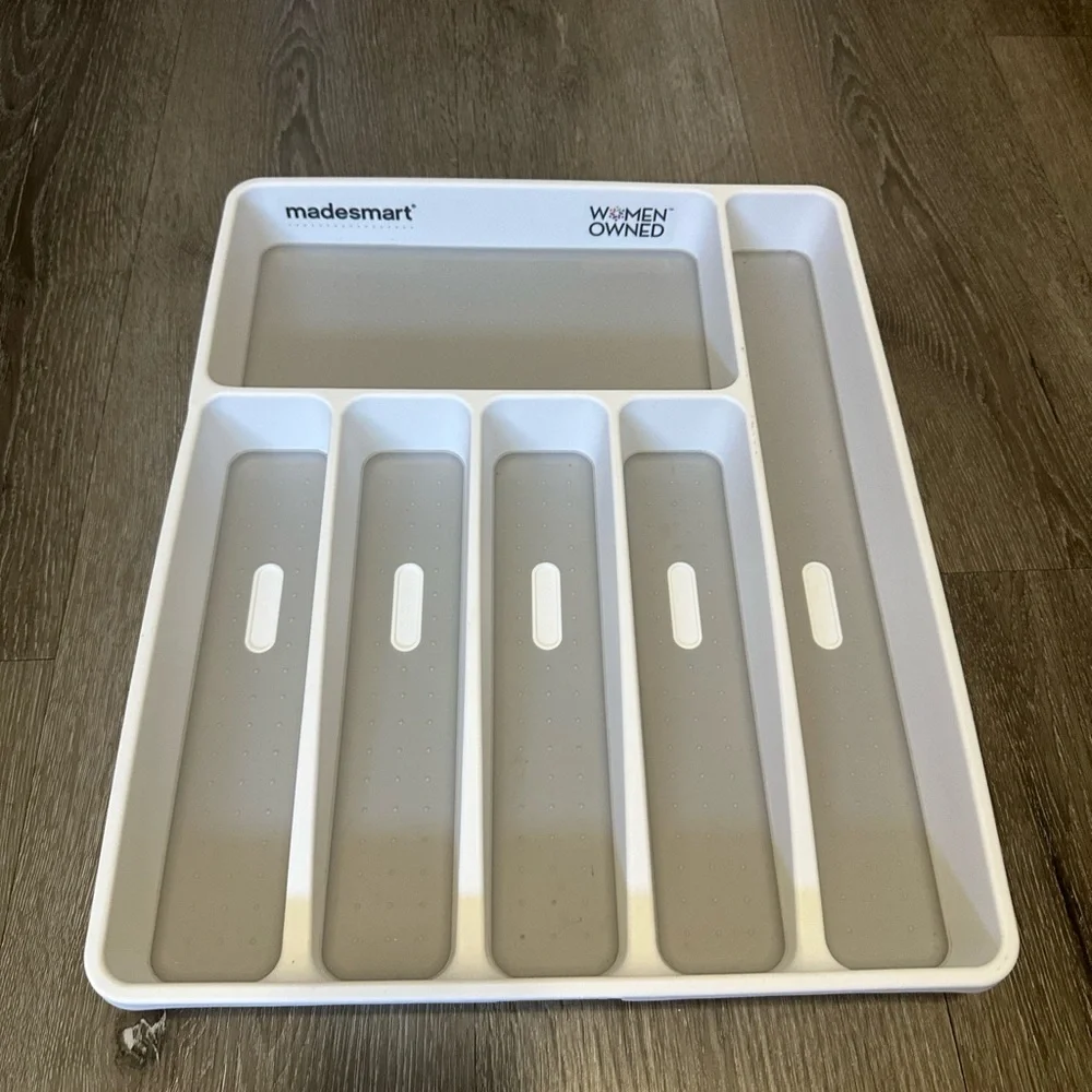 White and Gray Utensil Drawer Organizer - 6-Compartment